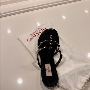 Valentino Black and Gold Studded Sandals